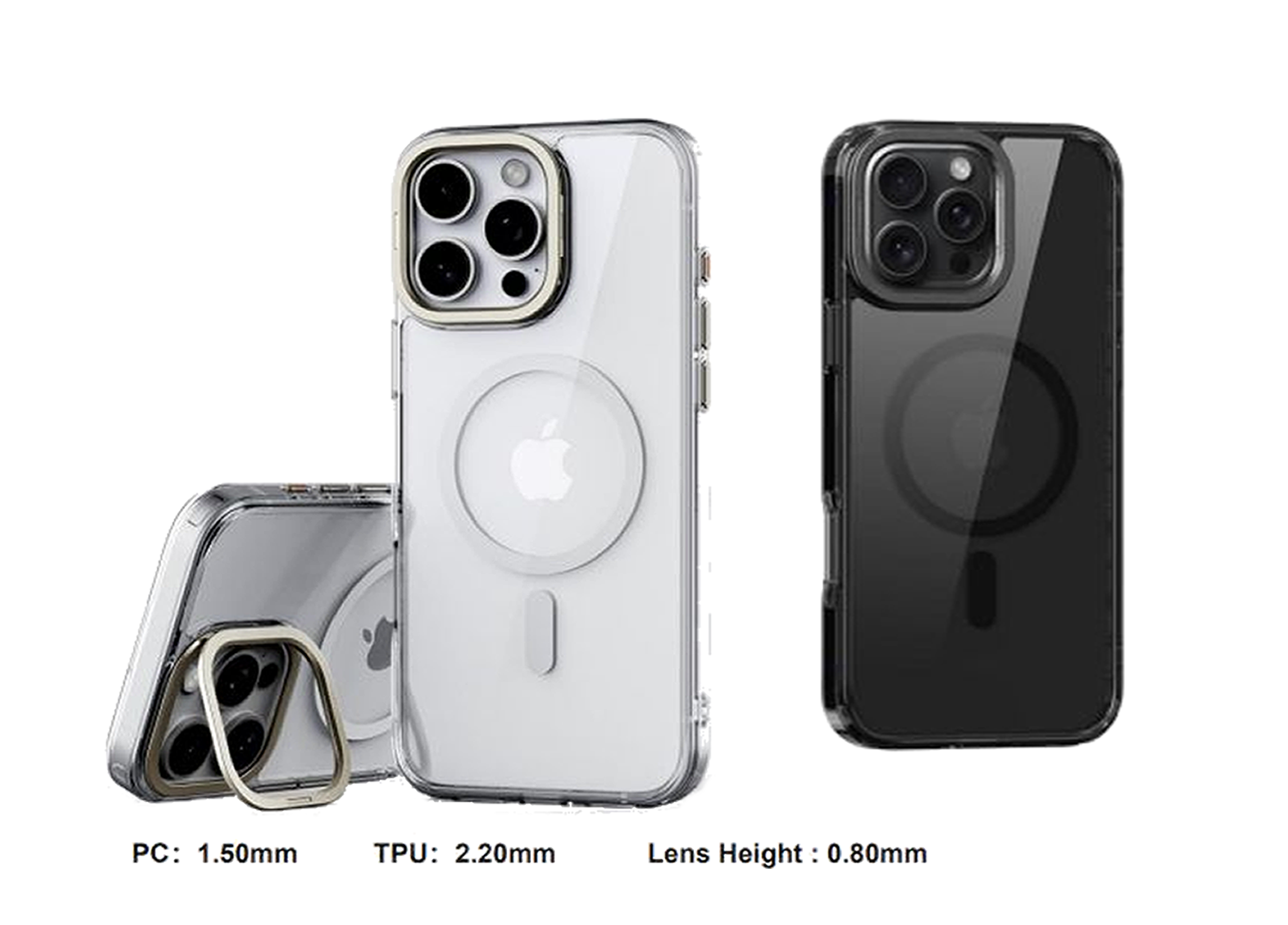 OTTOTECH Crystal Case With Lens Ring Holder IPHONE 16 BLACK