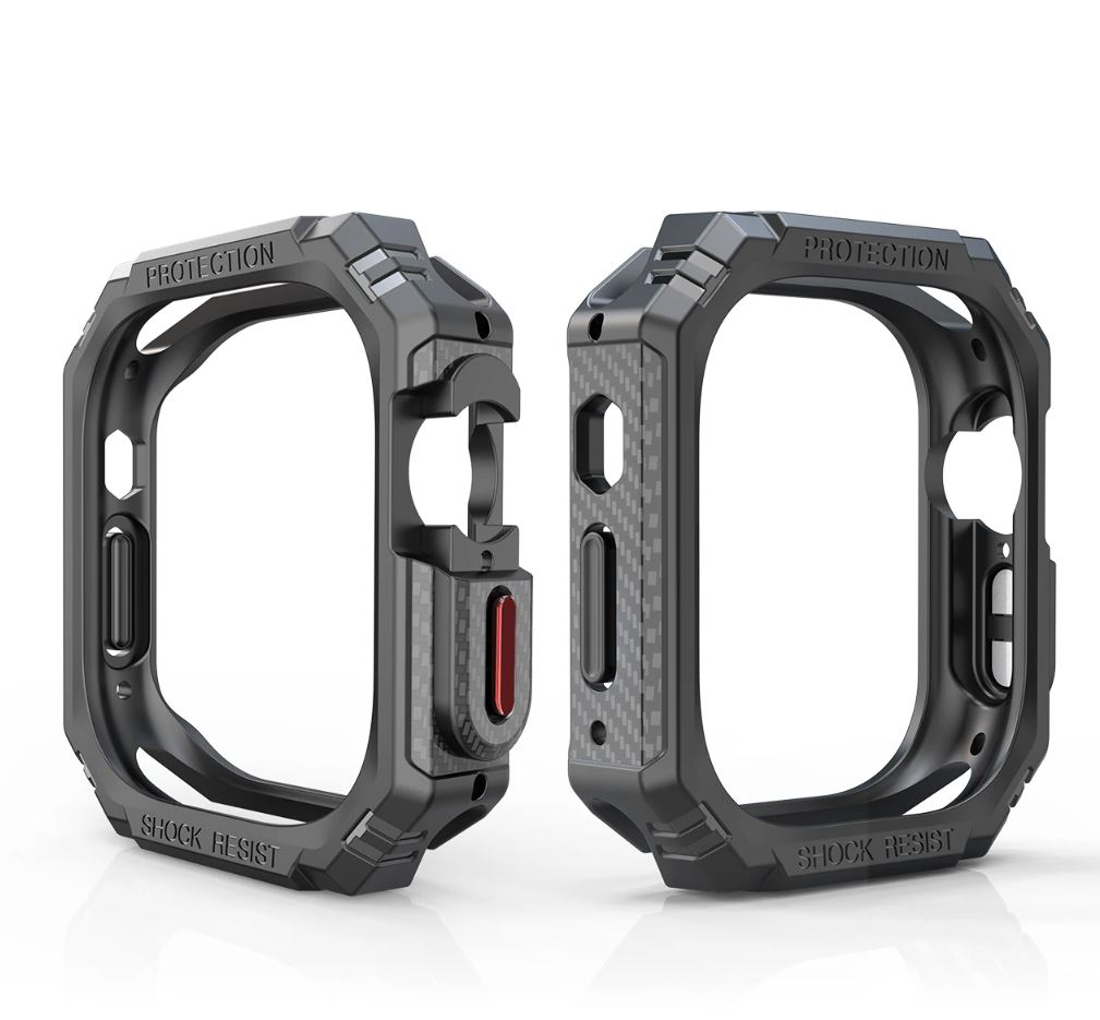 CMR APPLE WATCH KARBON FİBER KILIF 41MM SİYAH KIRMIZI TUŞ